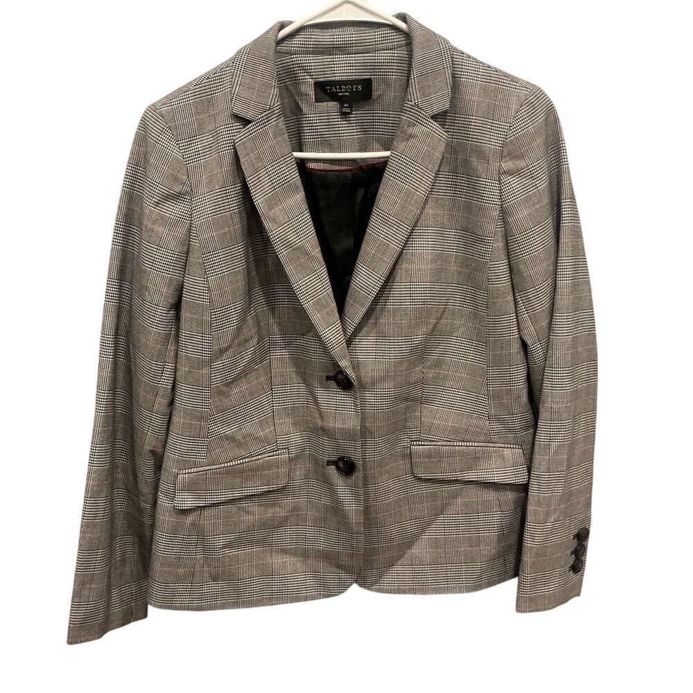 Talbots Womens Single Breasted Blazer Size 4P 4 Petites Black Plaid Office NEW
